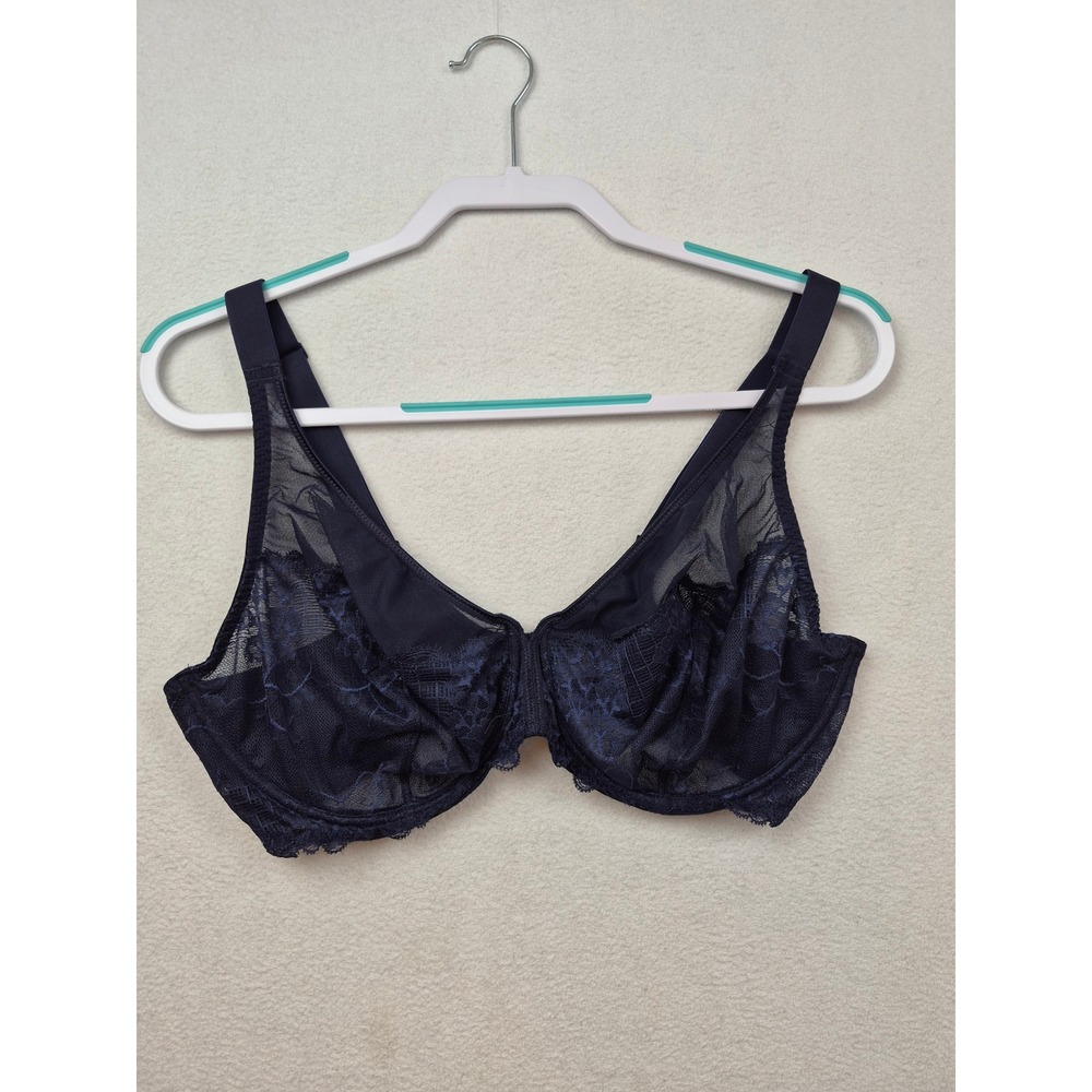 Simone Perele Reve Lace Underwire Full Cup Bra 40D Navy Blue 12Z319 Non Padded